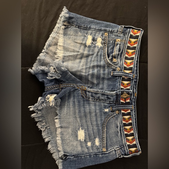 Abercrombie & Fitch Pants - Abercrombie & Fitch Distressed Denim Shorts with Patterned Waistband